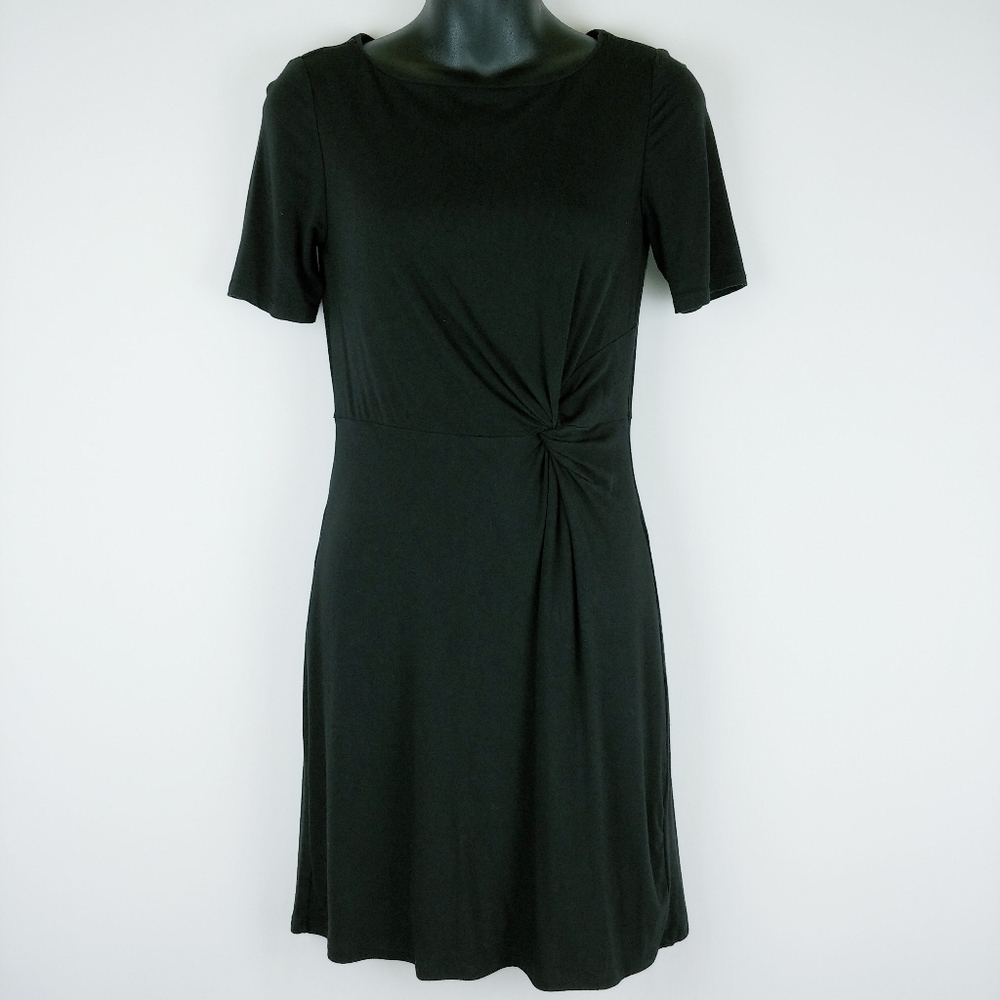 White House Black Market Jersey Knit Short Sleeve Dress XXS Black Career Stretch